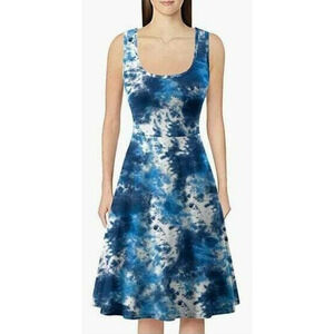 Herou Women's Summer Casual Sleeveless Floral A-Line Sun Dresses Tie-dye Bluel,S